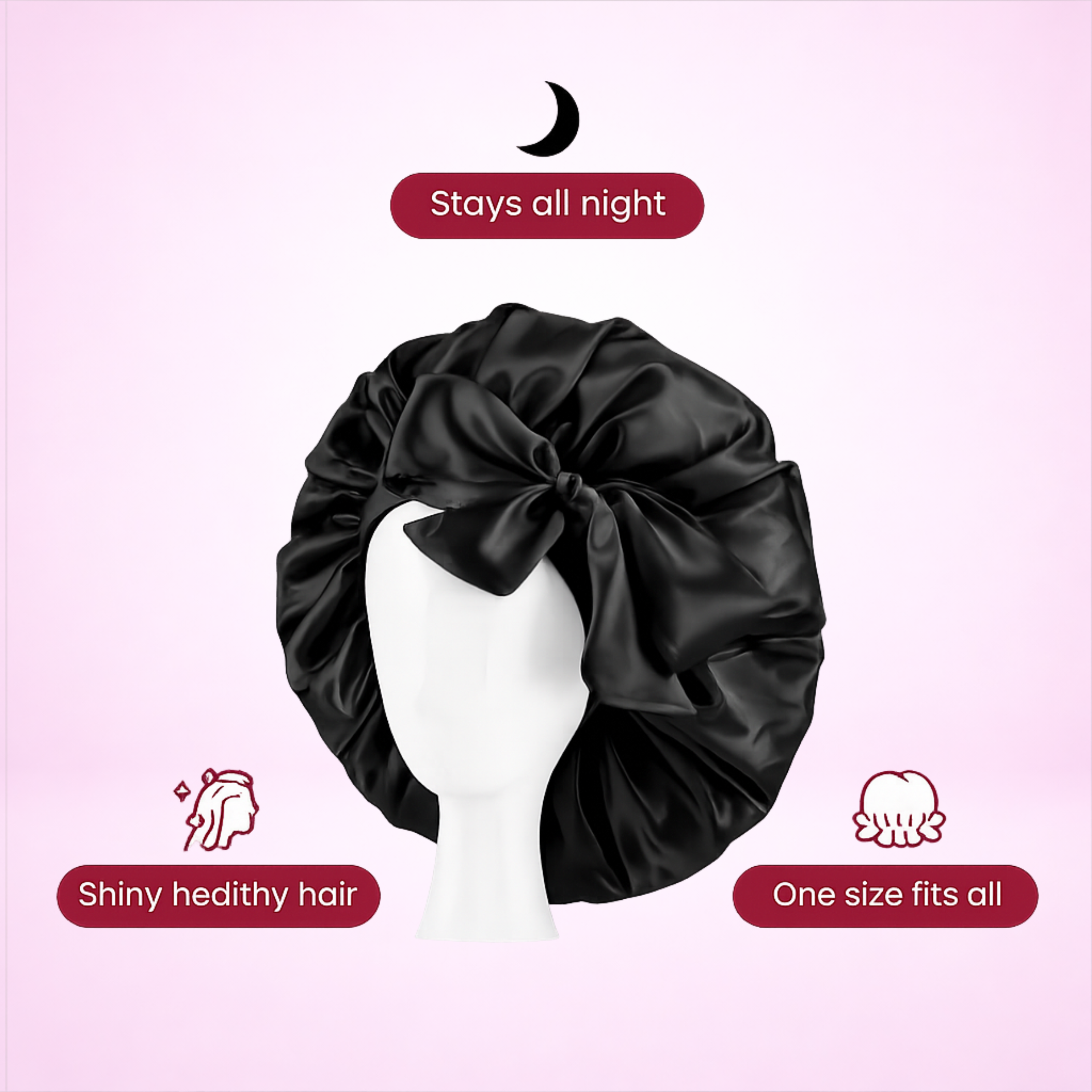 BODIVA™ No-Frizz Sleep Bonnet – Midnight Black